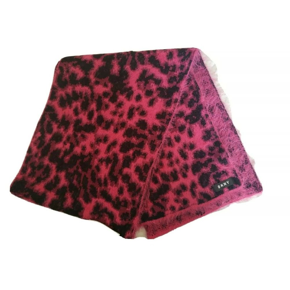 DKNY Women's Fuzzy Animal Print Knit Scarf -